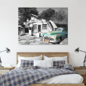 Oud tankstation canvas afdruk (Insitu (Slaapkamer))