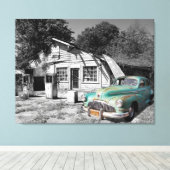Oud tankstation canvas afdruk (Insitu (Houten vloer))