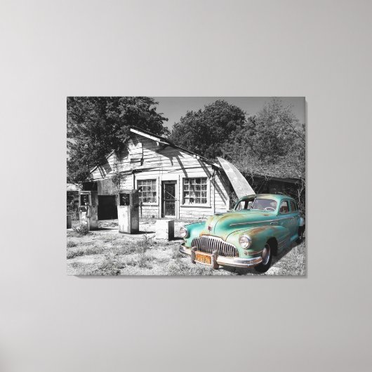 Oud tankstation canvas afdruk (Voorkant)