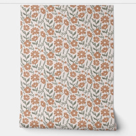 Oud Terracotta Bloemmotief Botanisch Patroon Behang
