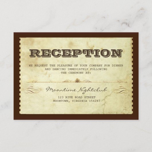 Oud ticket trouwreceptie ontwerp informatiekaartje (Voorkant)
