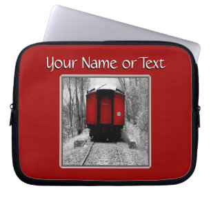 Oud-tijdstoomtrein rood en zwart laptop sleeve