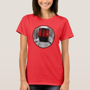 Oud-tijdstoomtrein rood en zwart t-shirt