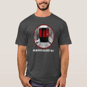 Oud-tijdstoomtrein rood en zwart t-shirt
