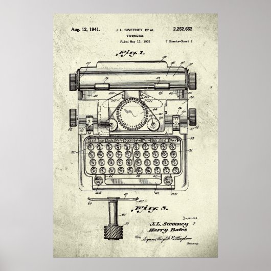 Oud | Typemachinepatent Poster (Voorkant)