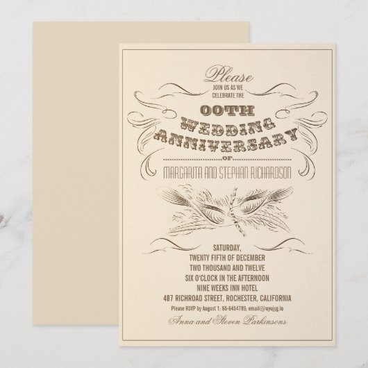 oud typografisch huwelijksjubileum uitnodigingen (Voorkant / Achterkant)