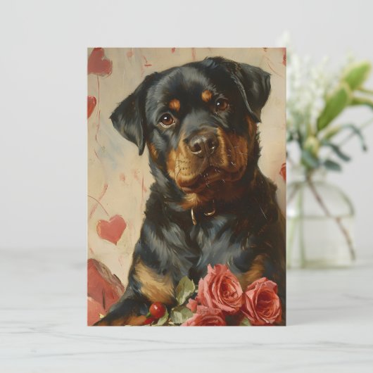 Oud valentijnsdag Rottweiler Puppy Feestdagenkaart (Staand voorkant)