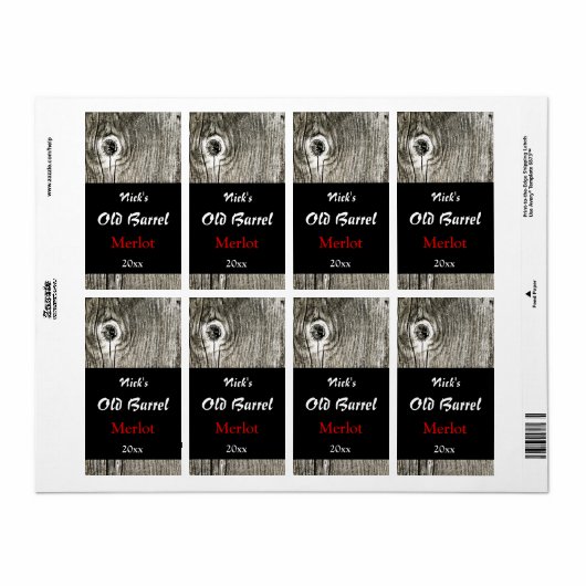 Oud vat hout textuur wijn label (Full Sheet)