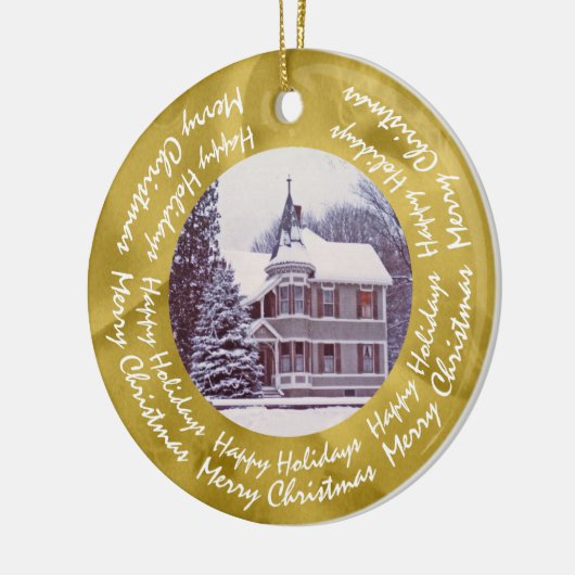 Oud Victoriaans Huis - Huis voor de Feestdagen Keramisch Ornament (Links)