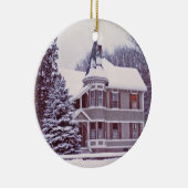 Oud Victoriaans Huis met  Tekst op Terug Keramisch Ornament (Rechts)