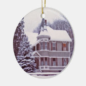 Oud Victoriaans Huis met  Tekst op Terug Keramisch Ornament (Links)