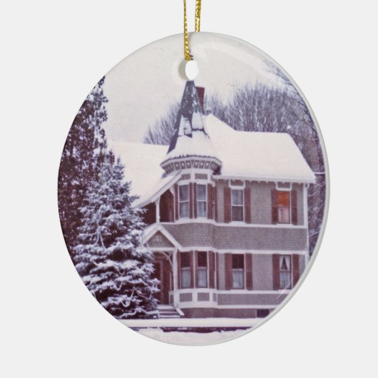 Oud Victoriaans Huis met  Tekst op Terug Keramisch Ornament (Links)