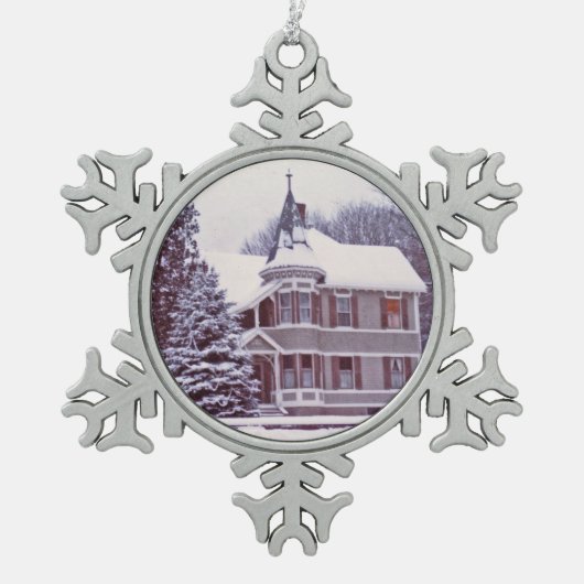 Oud Victoriaans huis Tin Sneeuwvlok Ornament (Voorkant)