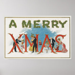 Oud Victoriaans Kerstfeest, een vrolijk Kerstfeest Poster