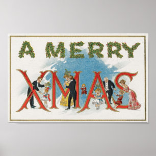 Oud Victoriaans Kerstfeest, een vrolijk Kerstfeest Poster