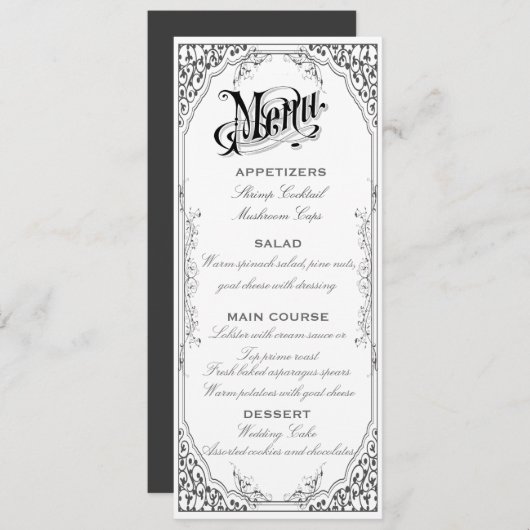 Oud Victoriaans menu (Voorkant / Achterkant)