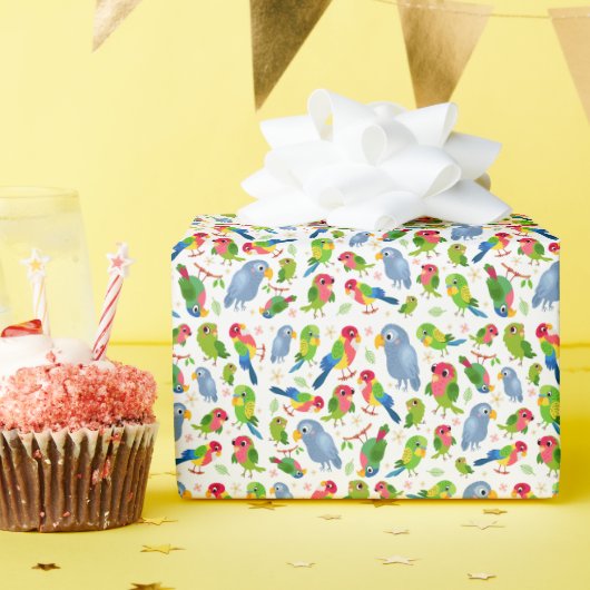 Oud vogelpatroon, kleurrijk parkietpatroon cadeaupapier (Verjaardagsfeest)