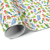 Oud vogelpatroon, kleurrijk parkietpatroon cadeaupapier (Rol Hoek)