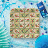 Oud Volkskunst Kerstmis Vogel Hulst Patroon Papieren Bordje (Feest)