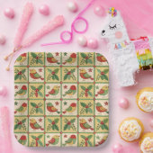 Oud Volkskunst Kerstmis Vogel Hulst Patroon Papieren Bordje (Feest)