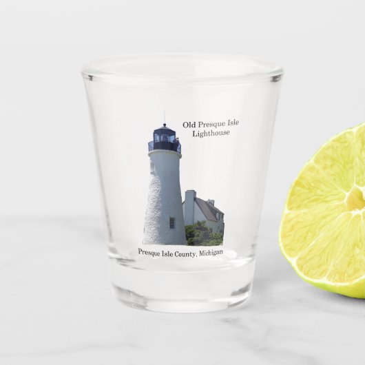 Oud vuurtoren van de Presque Isle Shot Glas (Voorkant)