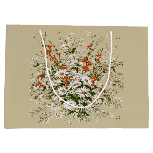 Oud waterverf boeket wilde madeliefjes beige groot cadeauzakje (Achterkant)