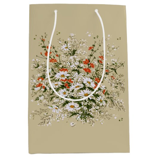 Oud waterverf boeket wilde madeliefjes beige medium cadeauzakje (Voorkant)