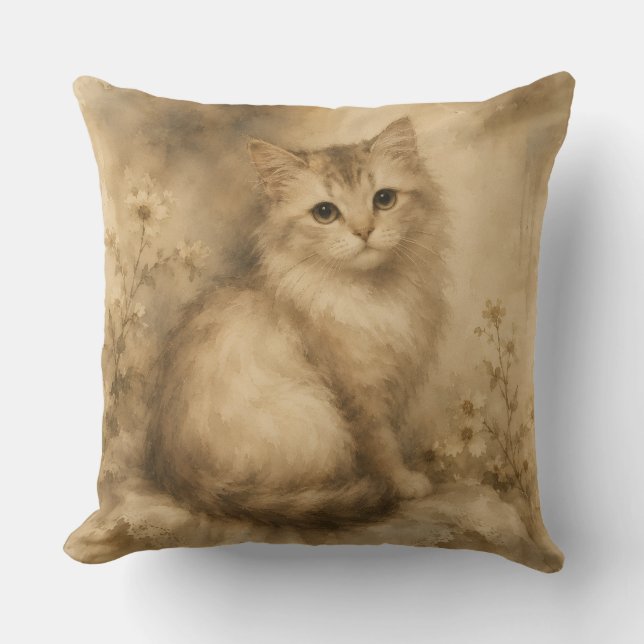 Oud waterverf kattenkussen kussen (Voorkant)