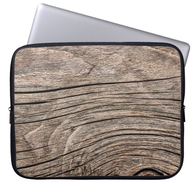 Oud Weathert Rotten Cracked Knoted Coarse Wood G Laptop Sleeve (Voorkant)