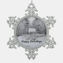 Oud Well House met Kerstmis Tin Sneeuwvlok Ornament