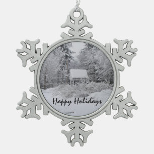 Oud Well House met Kerstmis Tin Sneeuwvlok Ornament
