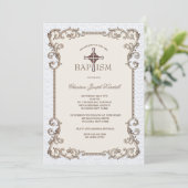 Oud Wereld Blauw Doop Uitnodiging (Staand voorkant)