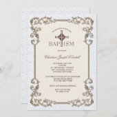 Oud Wereld Blauw Doop Uitnodiging (Voorkant / Achterkant)