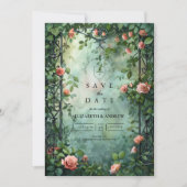 Oud-Wereld Botanische Rozen Tuin Bruiloft Save The Date (Voorkant)