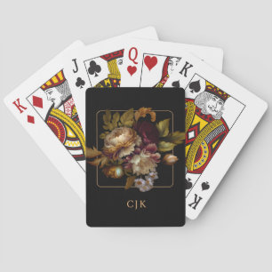 Oud-Wereld Donker Bloemstuk met Monogram Pokerkaarten