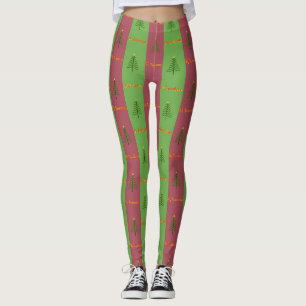 Oud-Wereld Kerstboom Patroon Groene takken Leggings