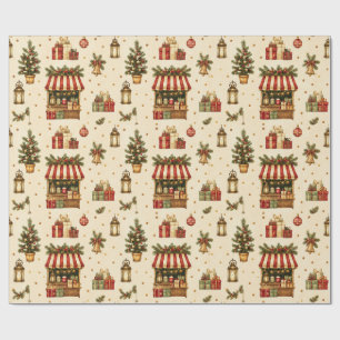Oud-Wereld Kerstmarkt Crème Inpakpapier