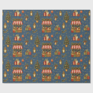 Oud-Wereld Kerstmarkt Frost Blauwe Inpakpapier