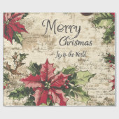 Oud-Wereld Kerstmis Hulst Patroon Cadeaupapier (Vlak)