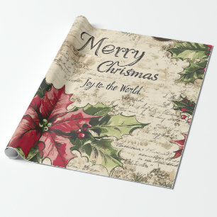 Oud-Wereld Kerstmis Hulst Patroon Cadeaupapier