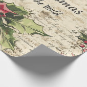 Oud-Wereld Kerstmis Hulst Patroon Cadeaupapier (Hoek)