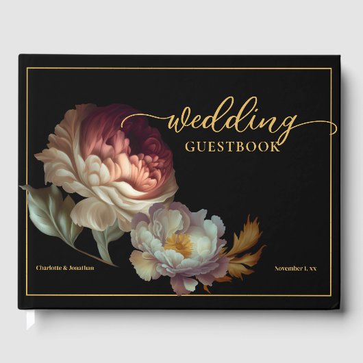 Oud-wereld "PAINTED" Floral Wedding Guest Book Gastenboek (Voorkant)