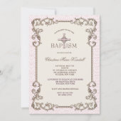 Oud Wereld Roze Doop Uitnodiging (Voorkant)