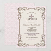 Oud Wereld Roze Doop Uitnodiging (Voorkant / Achterkant)