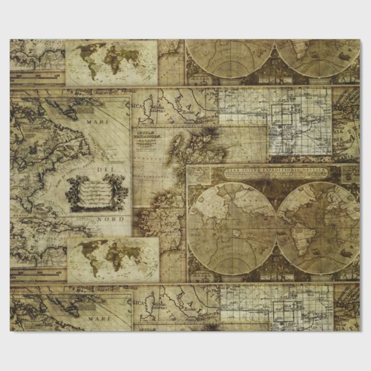  oud wereldkaart Antiek kaartpatroon Cadeaupapier (Vlak)