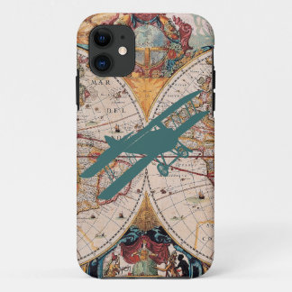  oud Wereldkaart-Hoesje voor vliegtuigpiloot iPhone 11 Hoesje
