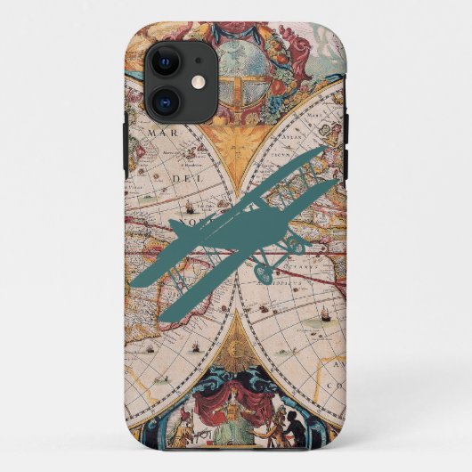oud Wereldkaart-Hoesje voor vliegtuigpiloot Case-Mate iPhone Case (Achterkant)