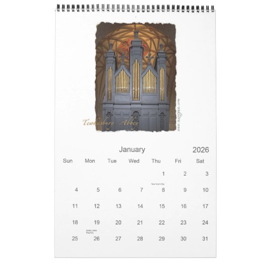 Oud-wereldpijporgaankalender Kalender (Jan 2026)