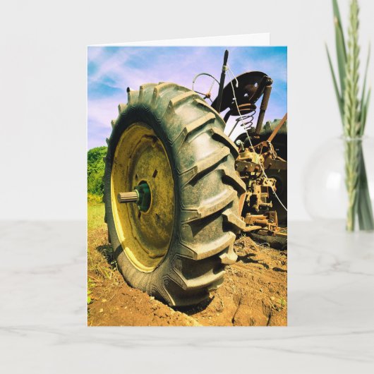 Oud, Werkend, Groene Tractor Briefkaart (Voorkant)