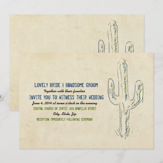 Oud West Cactus Westerne huwelijksuitnodiging Kaart (Voorkant / Achterkant)
